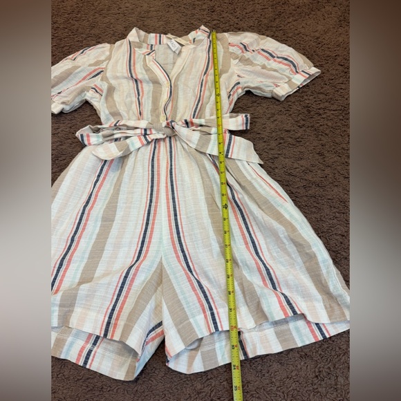 Anthropologie Amadi Striped 100% Cotton Romper Short Sleeve Belted M NEW $140 - Picture 7 of 13